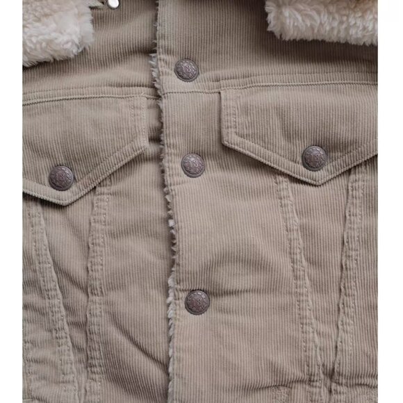 NWT R13 Crop Trucker Jacket Stone Pinwale Cord Corduroy & Faux-Sherpa - Picture 11 of 13